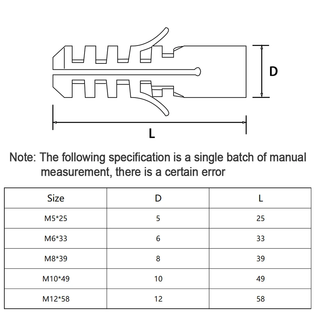 20-80pcs Wall Anchors Plug M5 M6 M8 White Plastic Expansion Tube Pipe Anchor Wall Plug Anchors Applicable to Self-tapping Screw