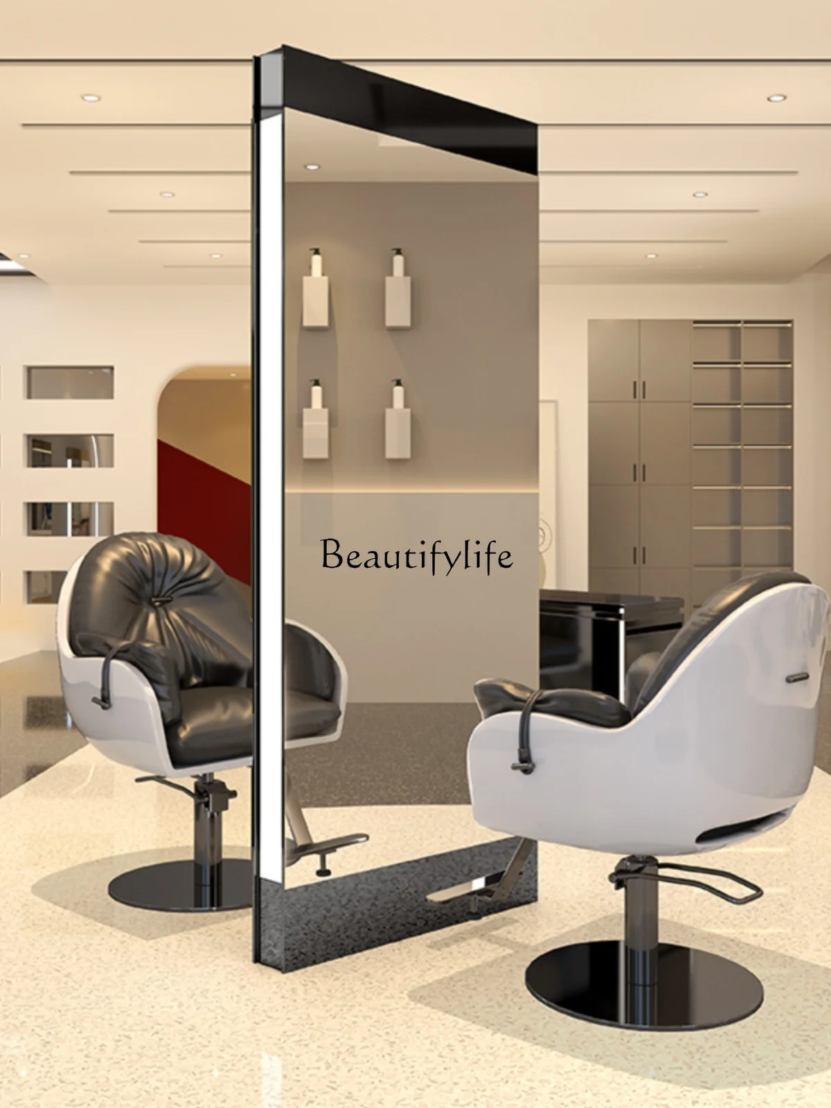 

Hair Salon Single-Sided Floor Mirror with LED Light Hot Dyeing Hair Cutting for Hair Salon