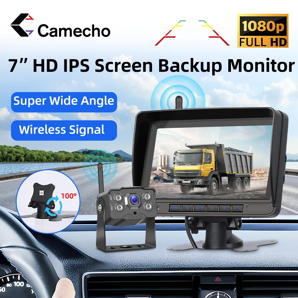 

Camecho 7-inch HD IPS Screen Wireless Reversing Monitor Digital Wireless Waterproof IP68 Night Vision For Trucks Bus Car Monitor