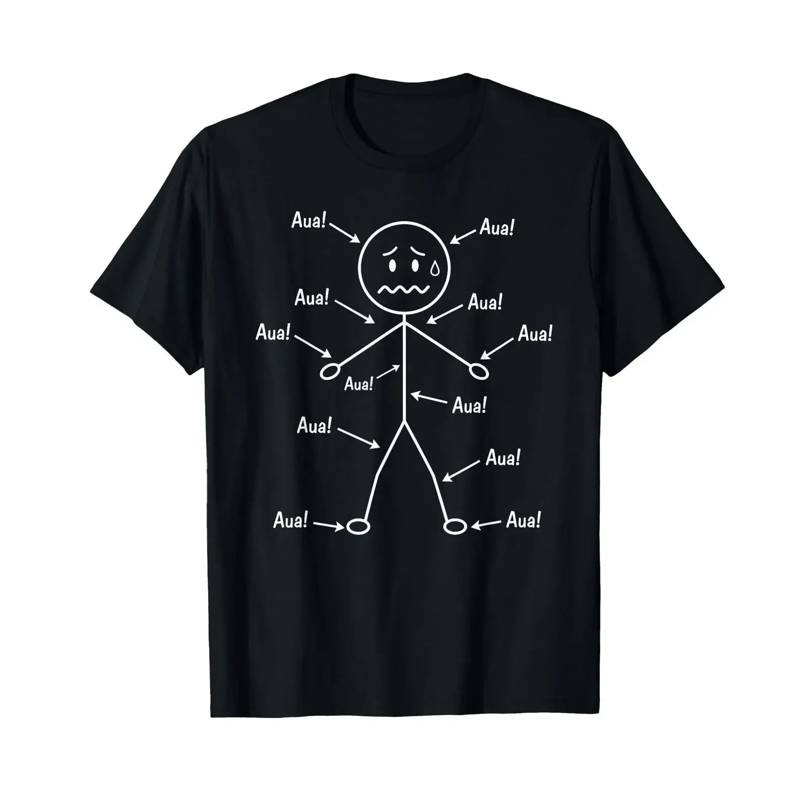 Винтажная футболка Aua Überall Lustiges Strichmännchen Schmerz Humour с эффектом потертости, стильная дизайнерская одежда, графический уличный стиль