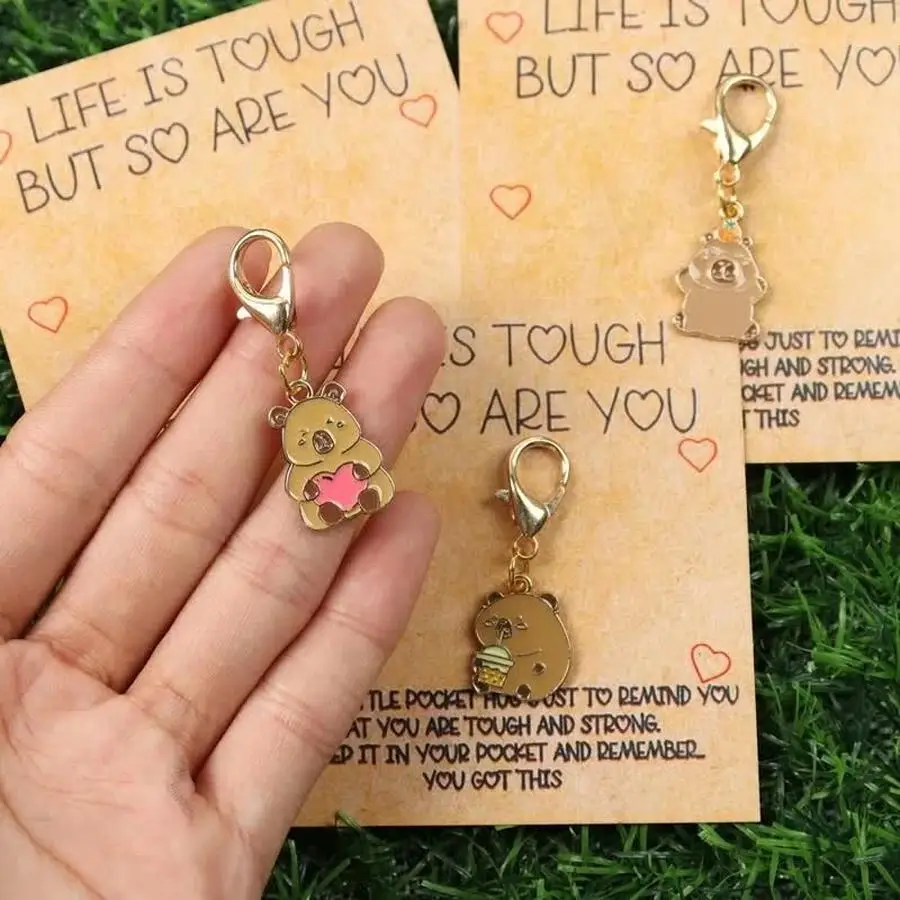 1/5/10/20/50/100pcs Tough Life, Tough You: Pocket Hug Card With Adorable Capybara Keychain, Animal Charm For Backpacks & Keys, B