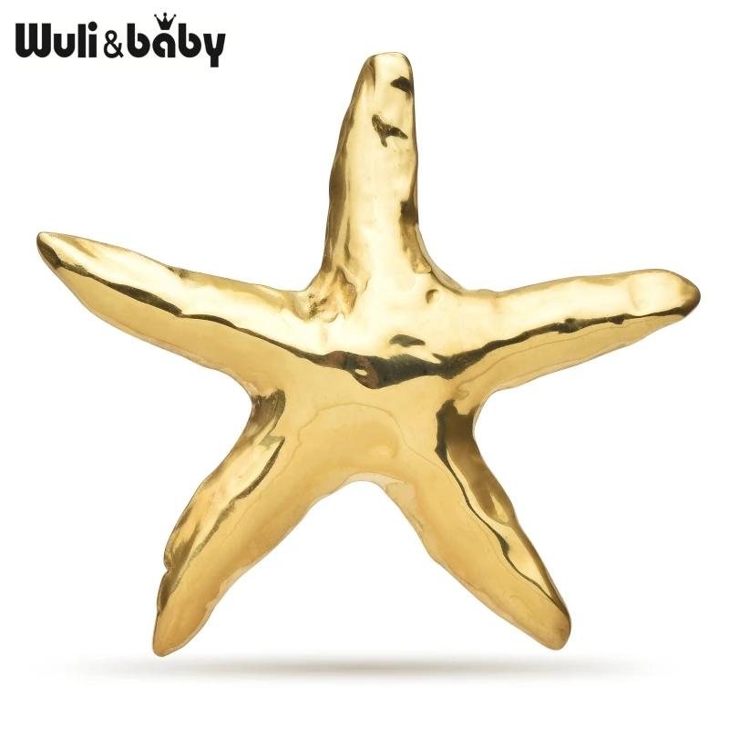 Wuli&baby Stainless Steel Starfish Brooches For Women Men 2-color Summer Simple Style Party Casual Brooch Pins Gifts