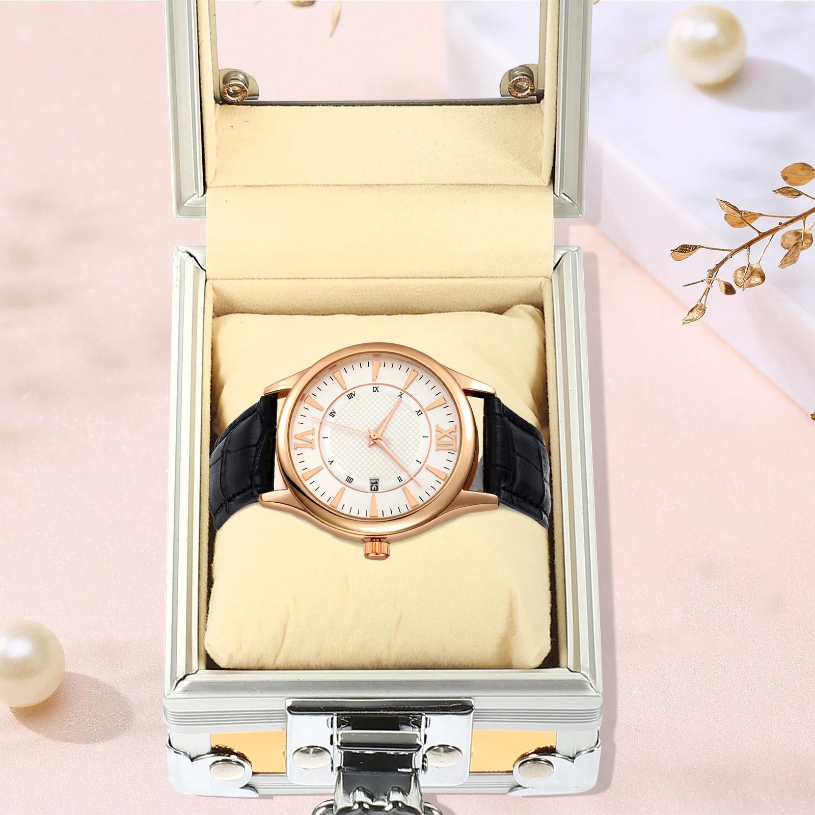 

Watch Box Fashionable Transparent Lid 9x7x5cm Gold White Waterproof Dustproof Storage Case Organizer Gift Idea