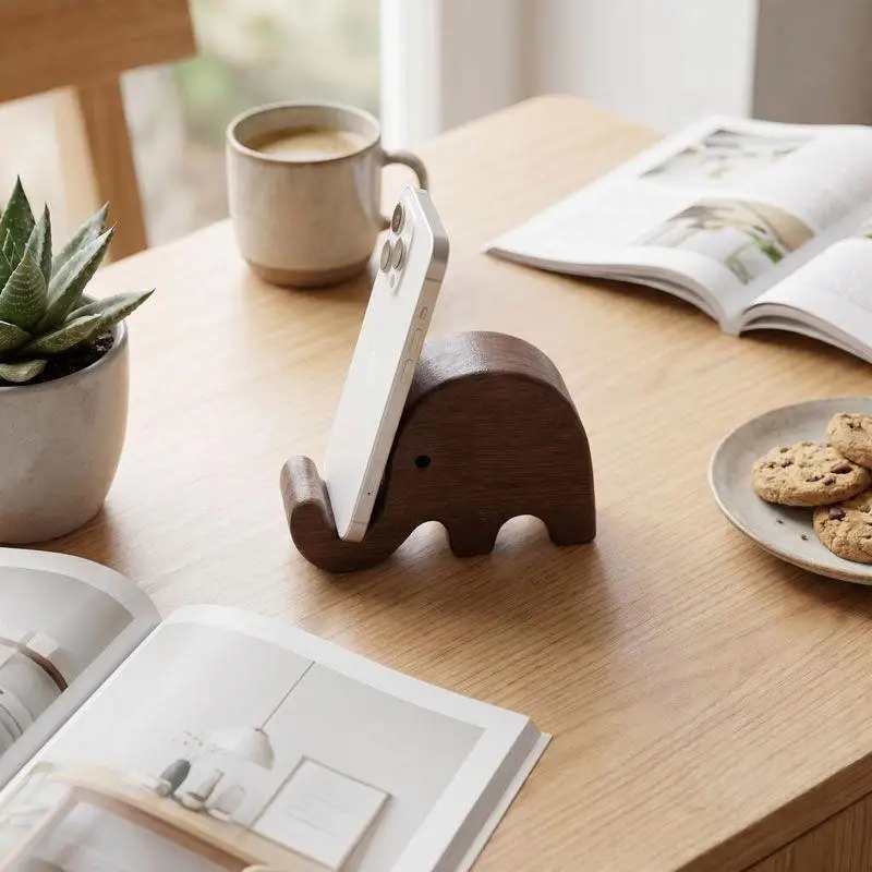 Simple Creative Solid Wood Black Walnut Phone Stand Business Card Display Rack Home Office Desktop Decoration view 4