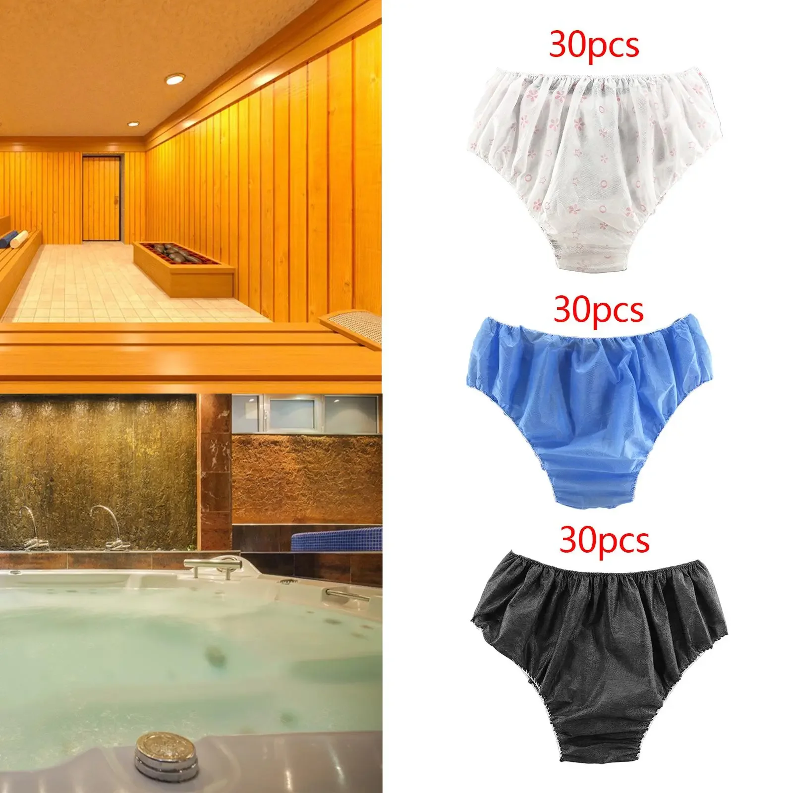 30pc Disposable Panties Hygienic Soft Non Woven Fabrics Bikini Panties Underwear for SPA Bathroom Supplies Travel Women & Men