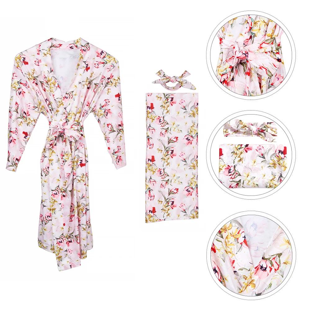 3 Pcs Baby Blanket Maternity Parent-child Clothing Supply Pregnancy Nightgown Pajamas Pink Newborn