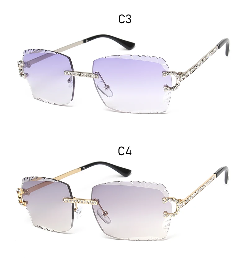 KENBO Quadratische randlose Edelstein-Sonnenbrille, trendige Sonnenbrille mit Farbverlauf für Damen und Herren, Retro-Sonnenbrille mit rahmenlosem Diamantschliff – Detail 17