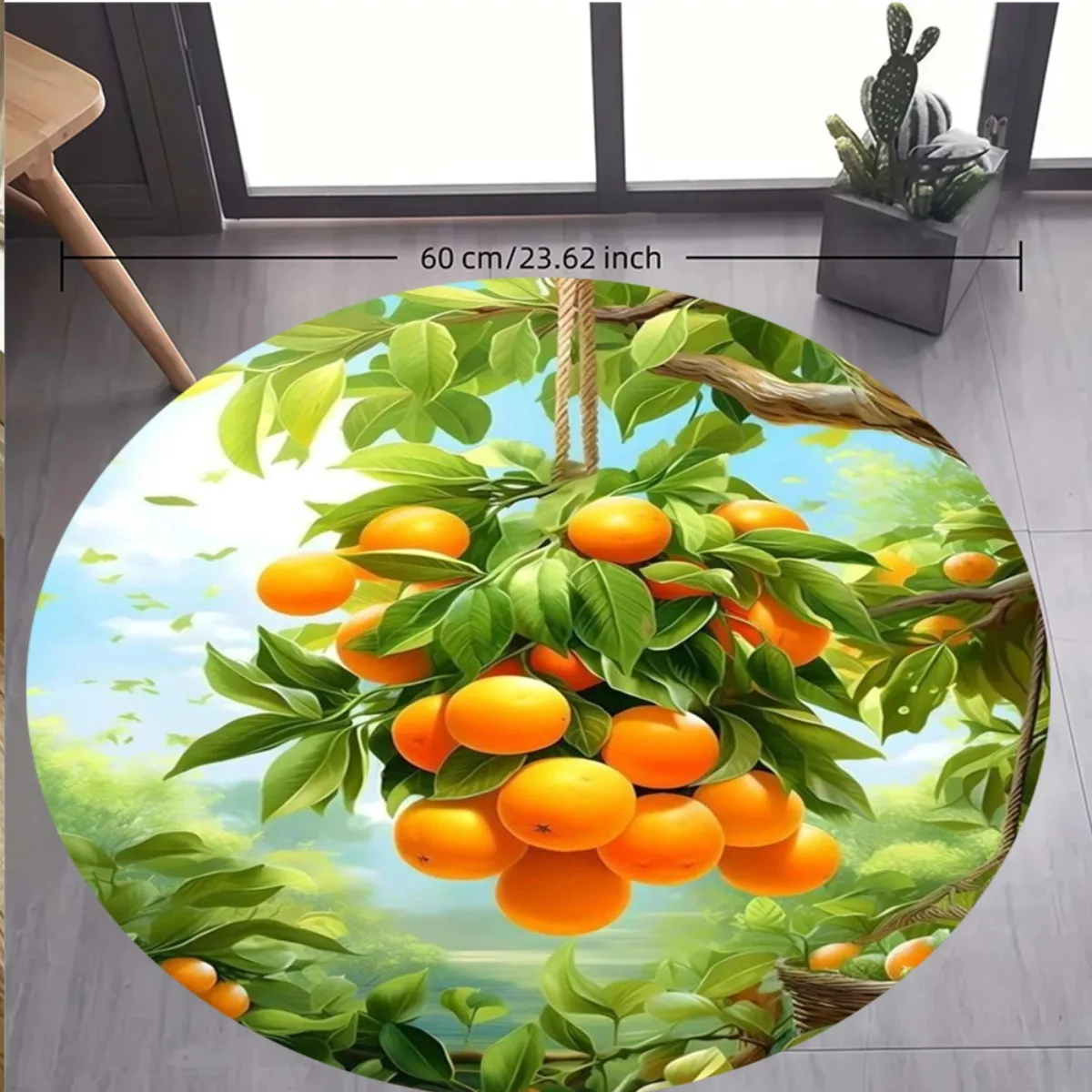 Round Flannel Rug Orange Tree Fruit Design Soft Floor Mat Home Decor Kitchen Dining Area Non Slip Carpet - view 2