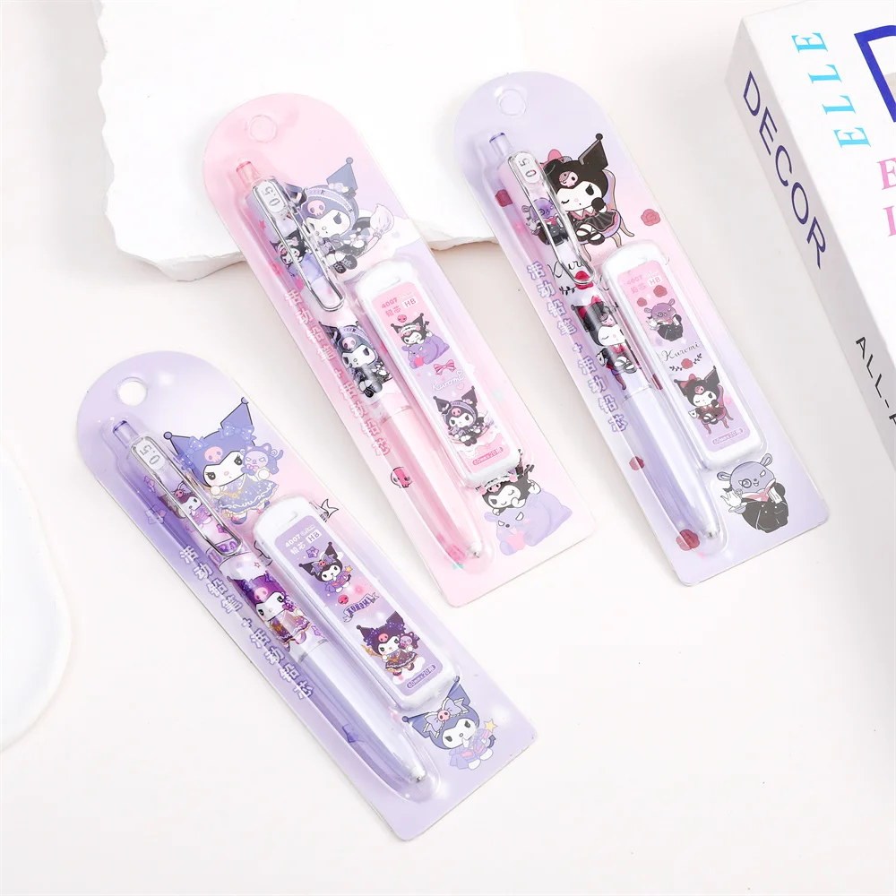 2sets 0.5mm Cute Kuromi Mechanical Pencil Set With HB Lead Replacement Retractable Pencils Refill For Students Stationery