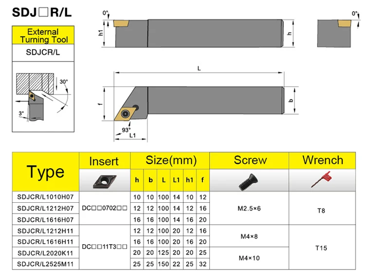 Ferramenta de torneamento externo, Torno Bar Holder, CNC Cutter Bar, SDJCR1212, SDJCR1616, SDJCR2020, SDJCR2525, SDJCR3232