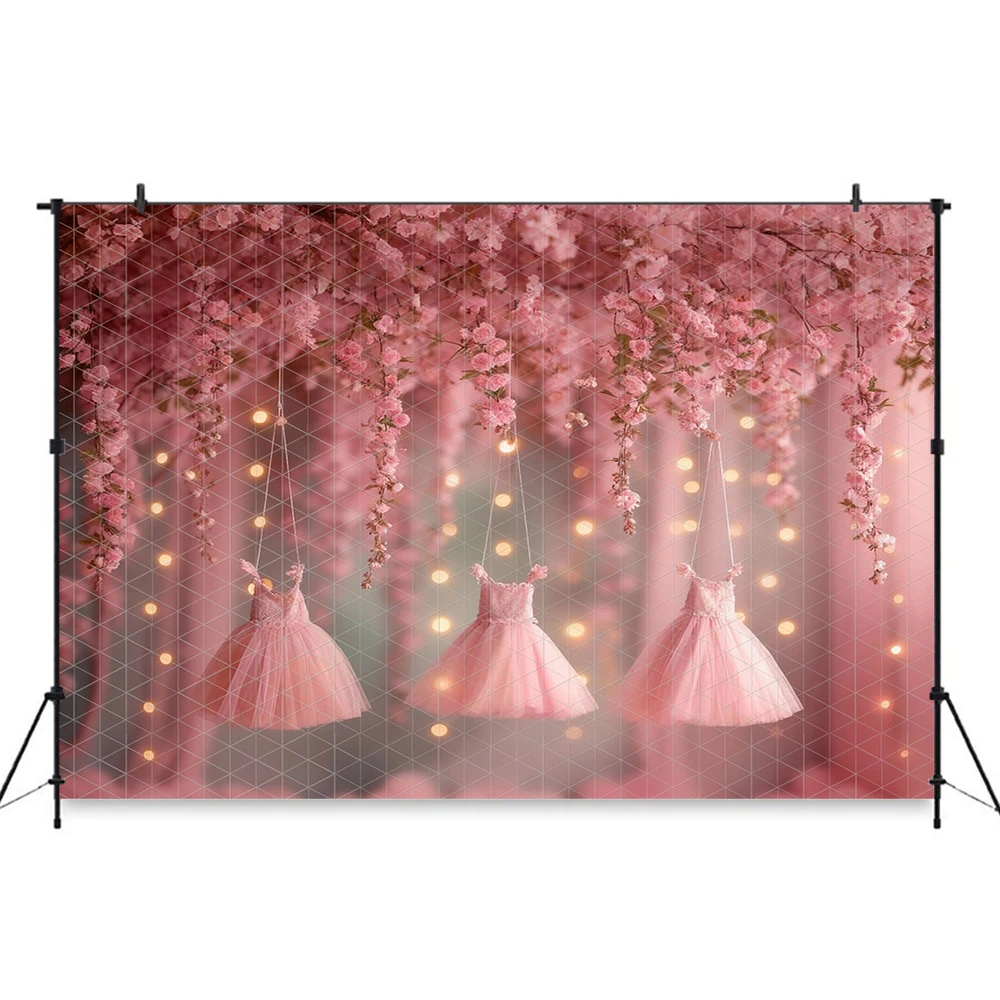 Pink Ballet Rose Flower Backdrops Princess Girl Birthday Cake Smash Backgrounds Dress Photo Background