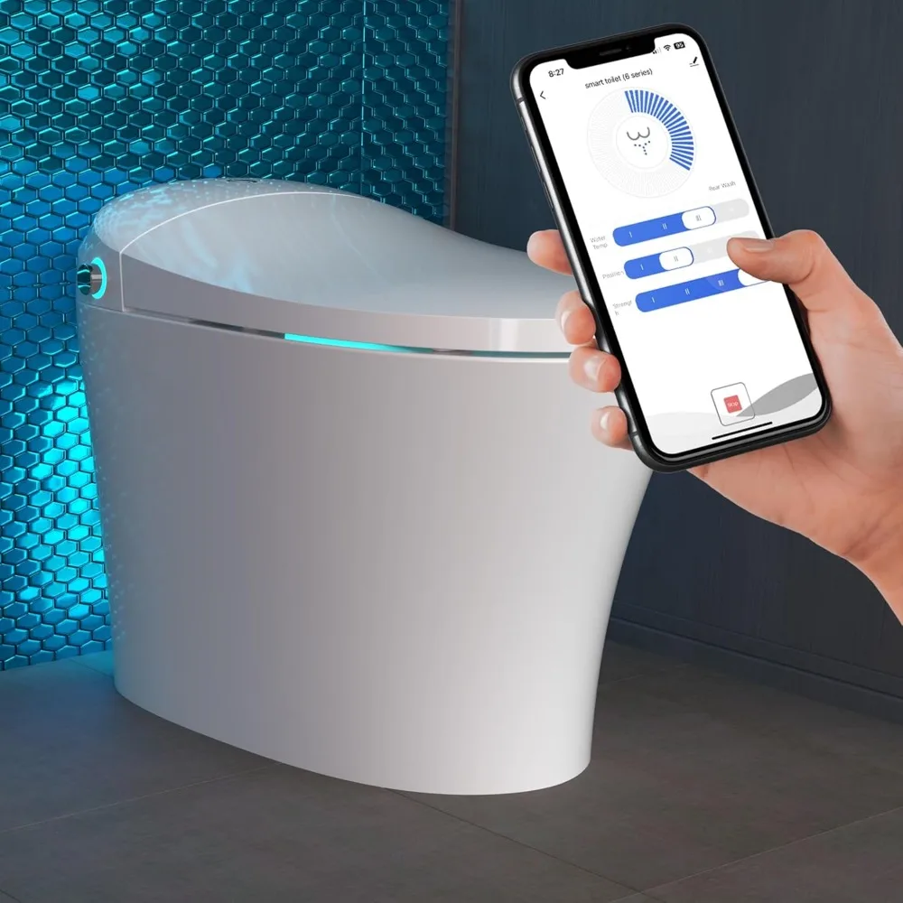 Toilet - Smart Bidet One Piece Toilet for Bathrooms Warm Water Sprayer, Heated Seat, Automatic Flushing, LED lights