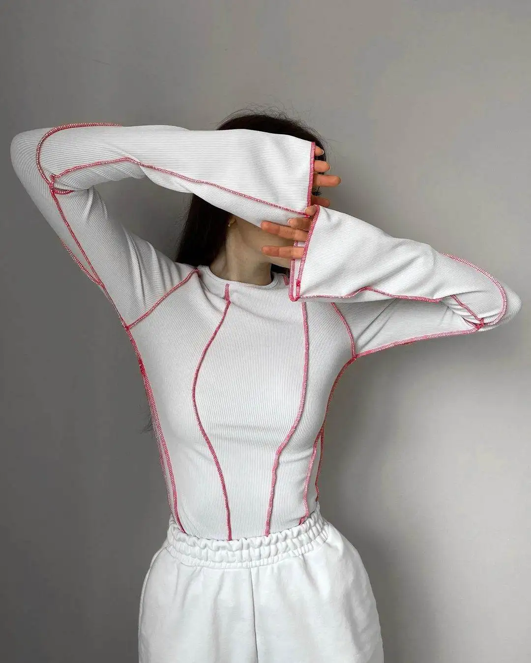 تي شيرت نسائي طويل من Flare Sve Pit Top مريح من القطن كاجوال أنيق للسيدات #3