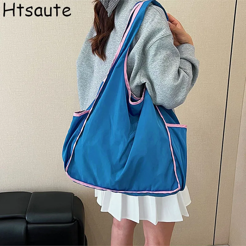 Fashion Patchwork Tote Decorated Foldable Handbags for Women Colorful Travel Shopping Bag Fashionable Women's Tote