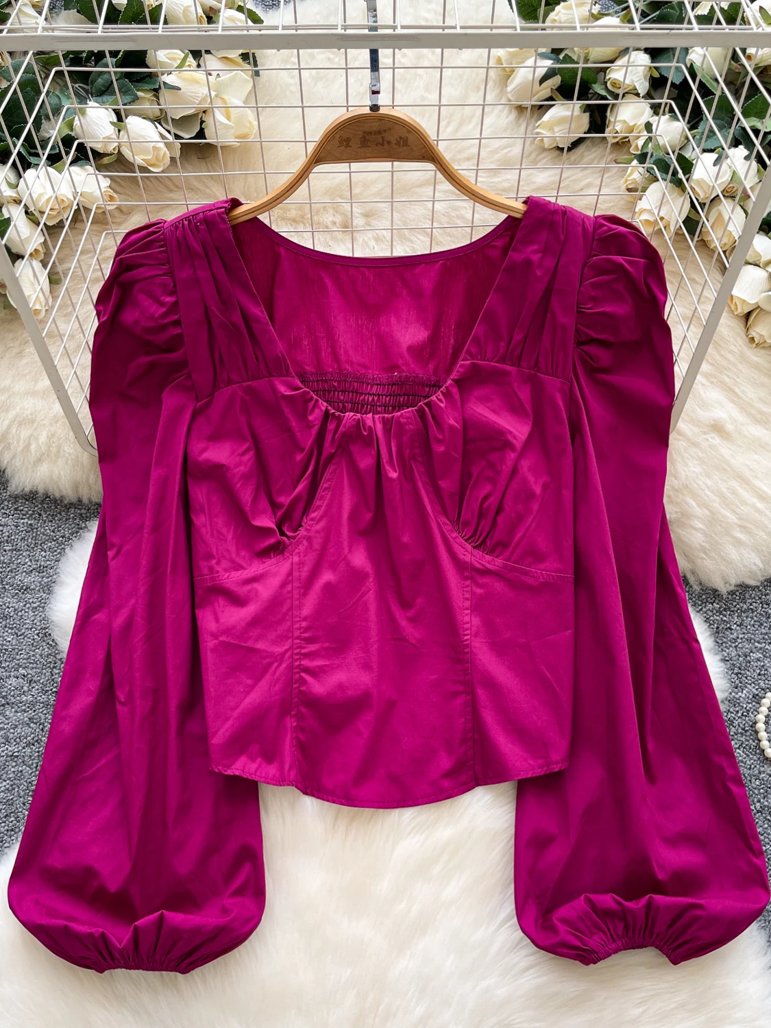 

Faionable для похудения Bubble Sve irt Женский топ Ele Sle French Casual Loose Fit из полиэфирного волокна Long Sve Top