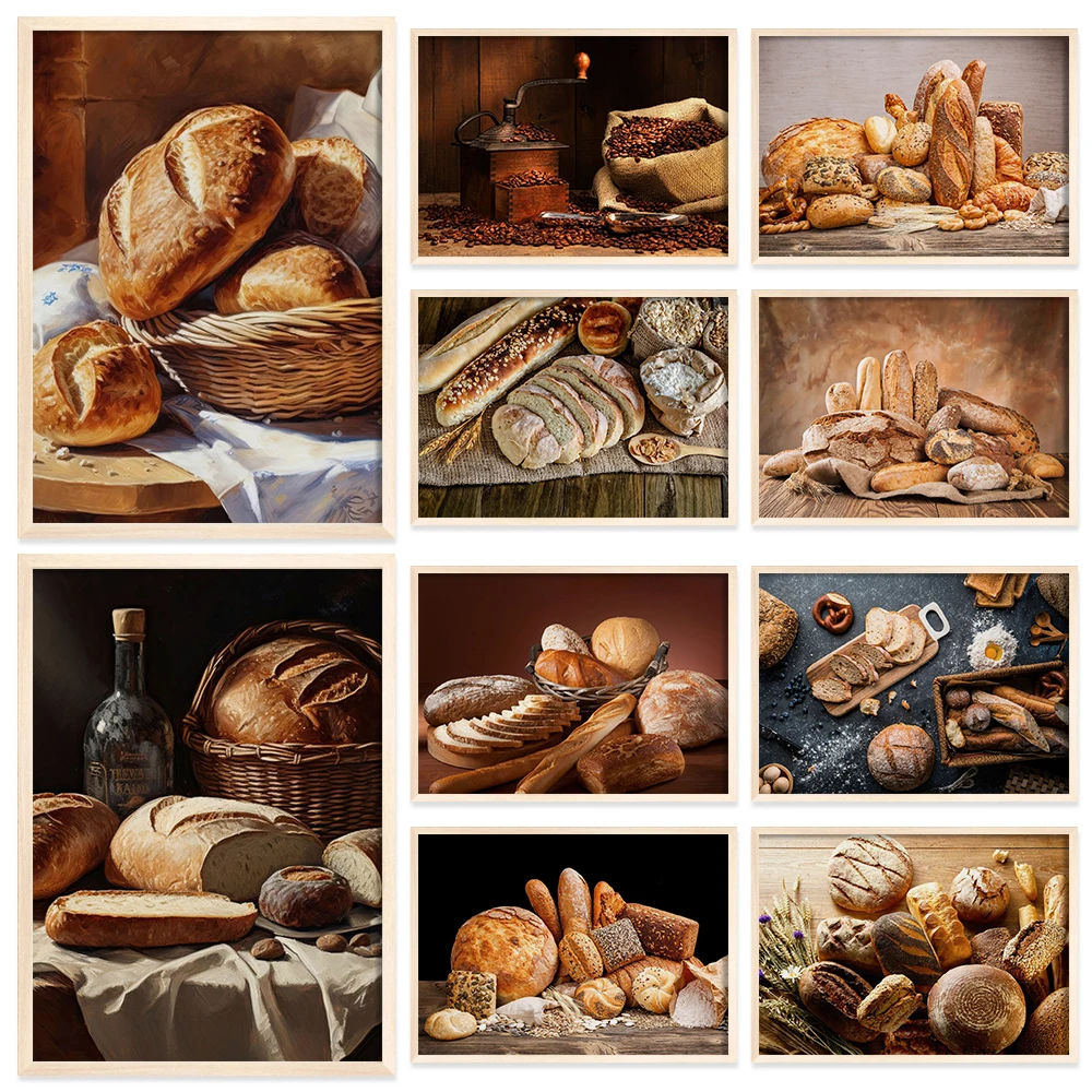 Bakery Bread Baking Poster Bread Bakery Room Art Photos Decor Roasting Dharma Stick Croissant Food Art Decor Kitchen Bake House