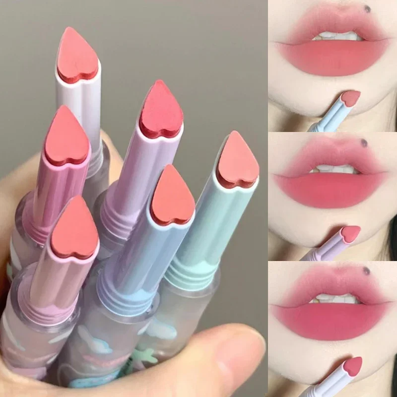 6 Color Sexy Velvet Matte Lipstick Pen Color Rendering Lasting Non-stick Cup Heart-shaped Solid Lip Gloss Korean Makeup Cosmetic