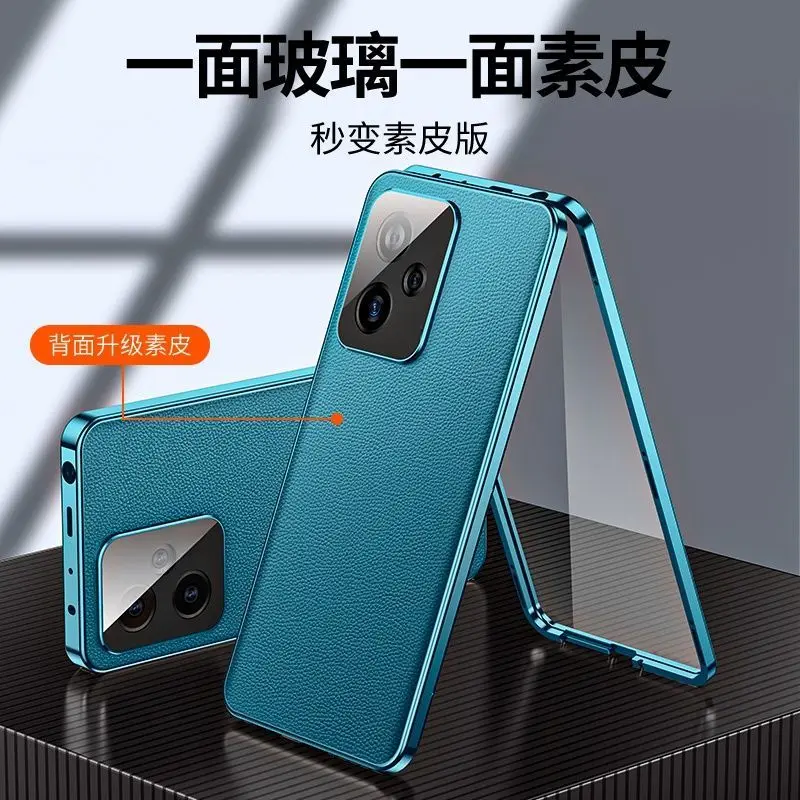 Redmi Turbo3 Xiaomi POCO F6 360 용 케이스 Redmi Turbo3 POCO F6 양면 보호용 전체 강화 유리 가죽 커버