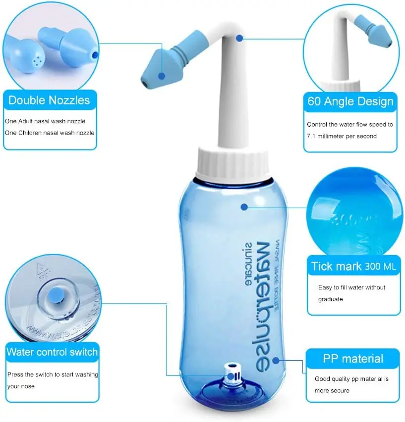 500ml Sinus Rinse Bottle Waterpulse Nasal Irrigation Sinuses Cleaning Nose Allergies for Adult Kid BPA Free Nasal Wash Bottles