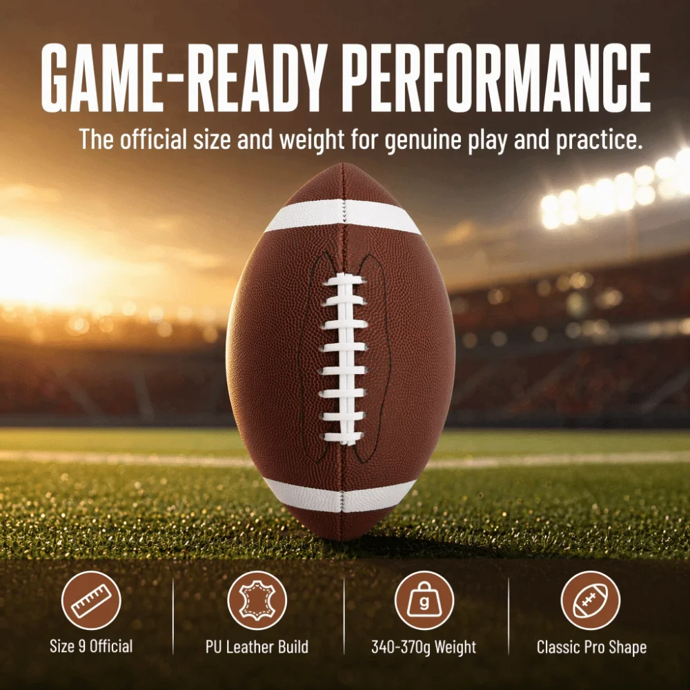 PU Leather American Football Size 9 Pebbled Grip Rugby Ball Brown Vintage Design Training Football Outdoor Sports