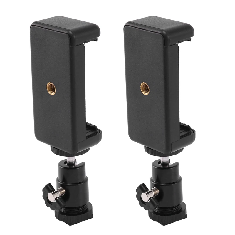 2X 2 In 1 Mobile Phone Clip Holder 360 Ball Head Hot Shoe Adapter Mount Fit For Dslr Slr Camera