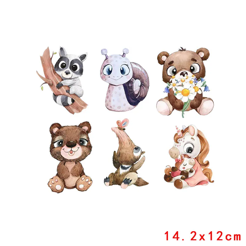 Animal Combination Applique DIY Iron-On Transfers For Clothes Cartoon Dinsaur Heat Thermal Transfer For Kids Clothes Stickers