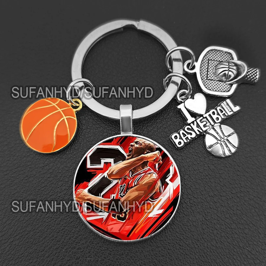 I Love Basketball Keychain House No.23 Jersey Keychains Purse Bag Sports Star Key Holder for Man