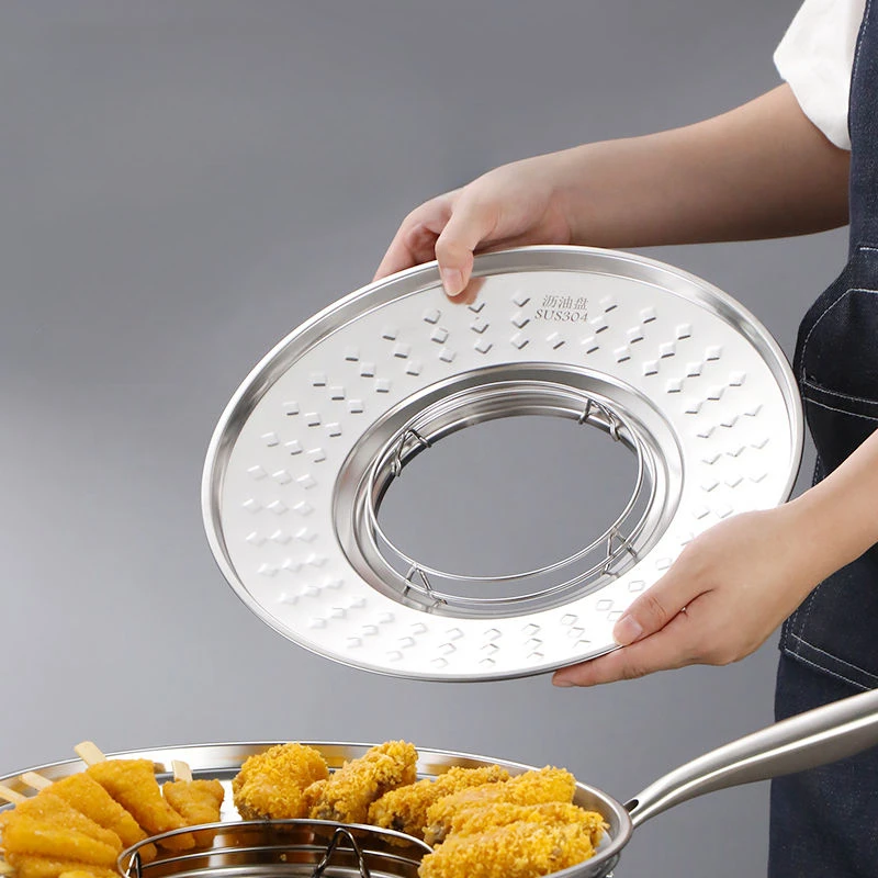 304 Stainless Steel Drain Pan Anti-hot Anti-splash Drain Rack New Multi-functional Fryer Side Rack Household Kitchen Artifacts