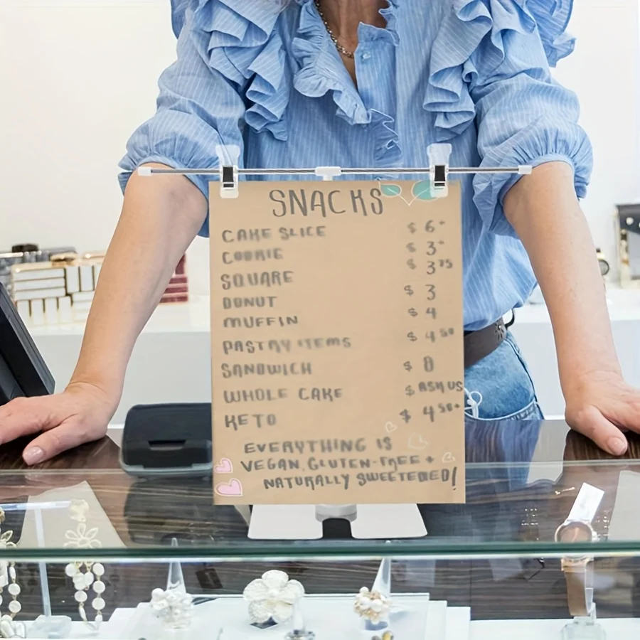 1PC Supermarket T-Shaped Telescopic Poster Stand, Tabletop Stainless Steel POP Display Rack Esktop Shelf Shop Sign Stand