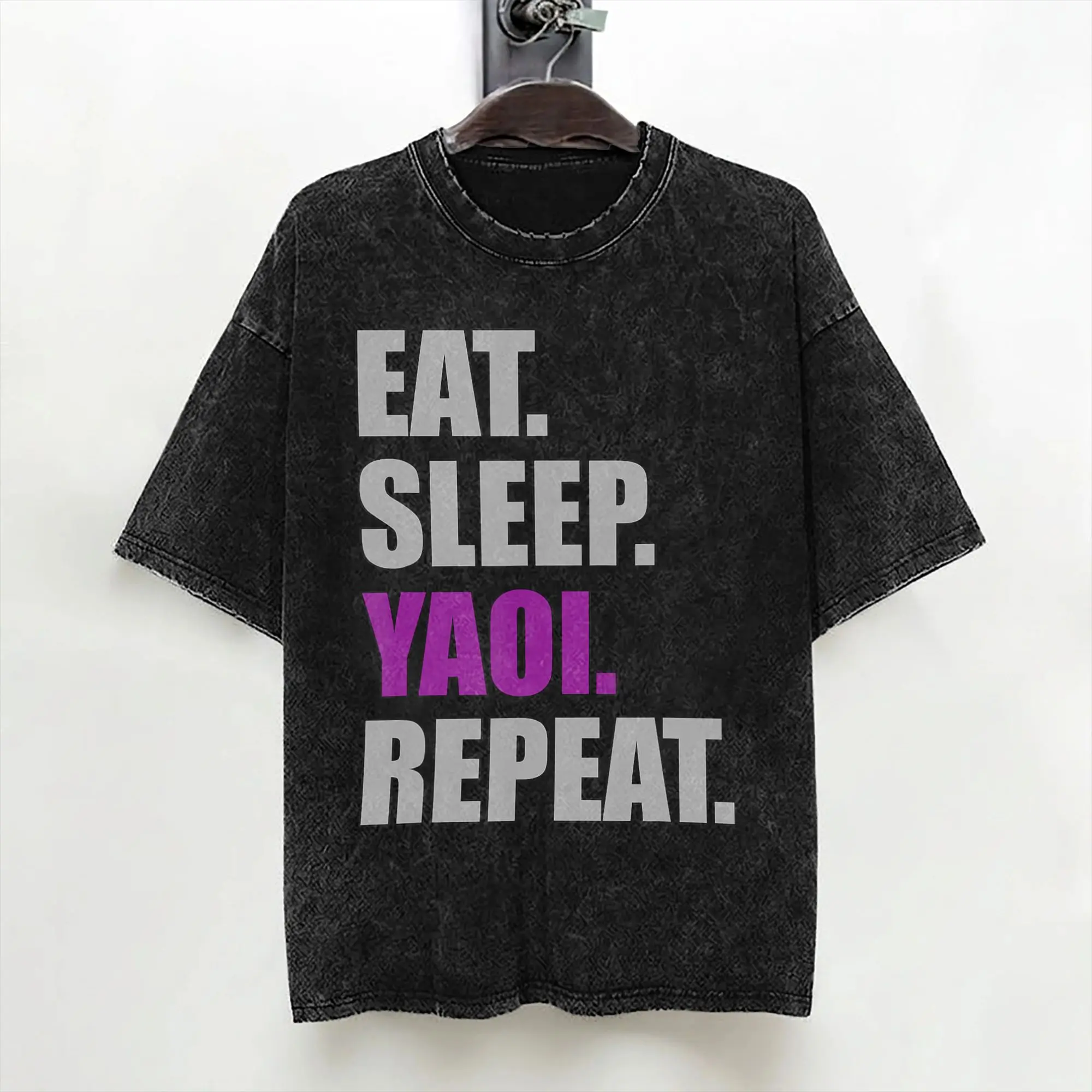 Eat Sleep Yaoi Repeat T Shirts Washed Short Sleeve Street T-Shirts  Novelty Men Women Streetwear Printed Tees