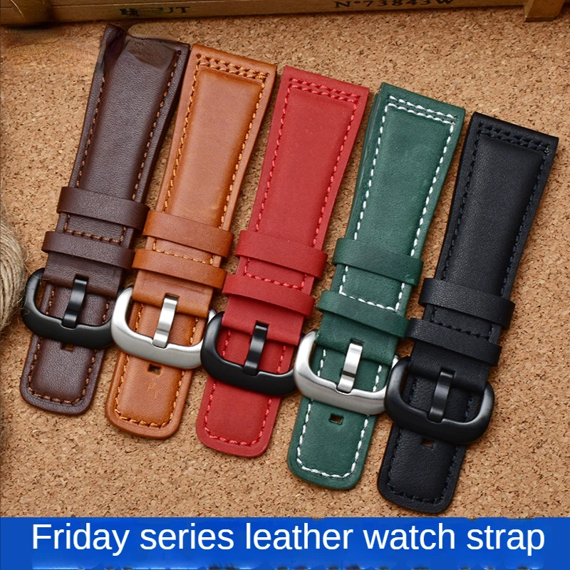 Genuine Leather Watch Strap for 7 Fridays P1B 01 P2B 02 Series Men's Soft Comfortable Black Brown Watchband Accessories 28mm