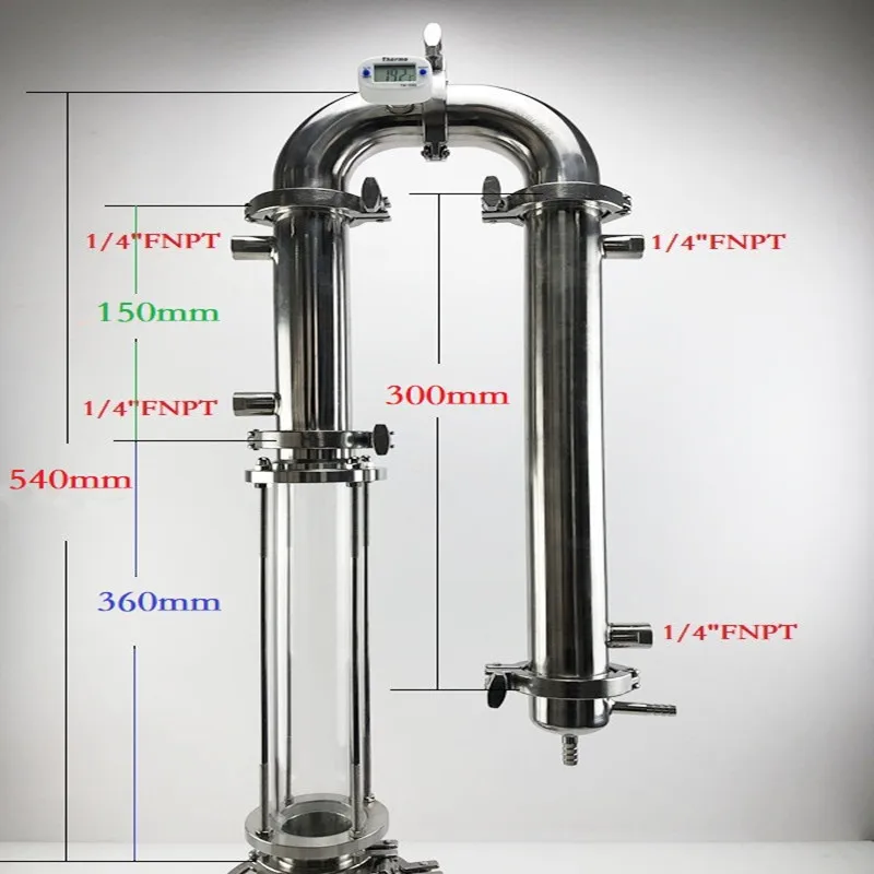 

Санитарный дистиллятор 1,5 дюйма (38 мм) OD50.5, стеклянная колонна, комбинированная стеклянная башня рефлюкса, нержавеющая сталь 304