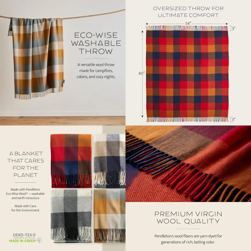 

Washable Wool Throw Blanket with Fringe, 54x60 inches, Soft & Durable for All Seasons, Shale/Copper