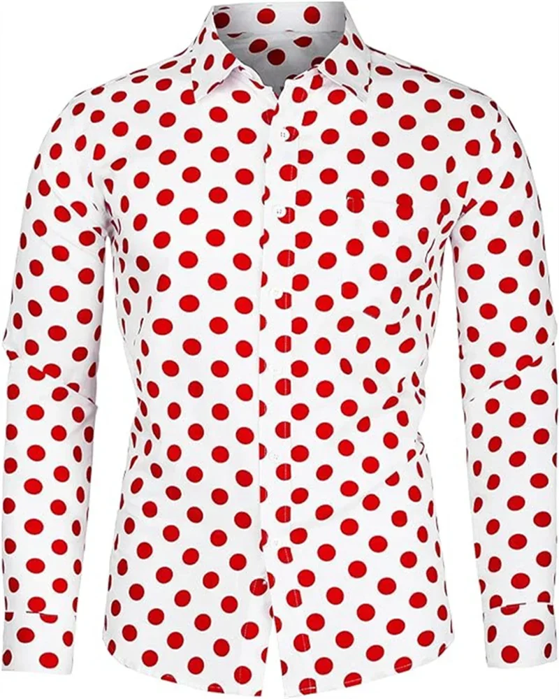 Fashionable Men's Shirt 3D Printing 10 Color Dots Long Sleeve Slim Shirt Lapel Button Long Sleeve Clothing Street Fashion Tops