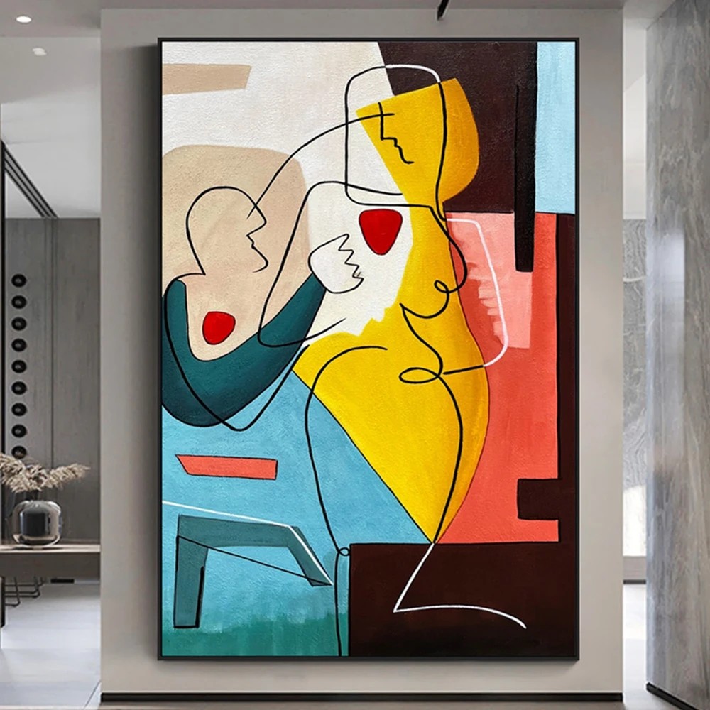 

Mintura Handpainted Cartoon Fiture Oil Painting on Canva Modern Abstract Poster Wall Art Picture for Living Room Home Decoration