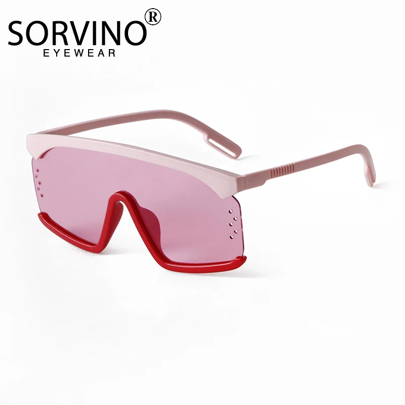 

SORVINO Rivets Oversize Women Contrast Color Personality One Piece Rectangle Sunglasses Trendy Big Frame Ladies Glasses UV400