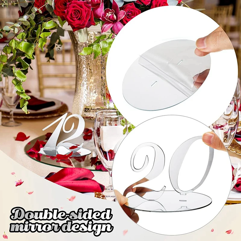 أرقام طاولة الاكريليك ، اللون الفضي ، لحفل الزفاف