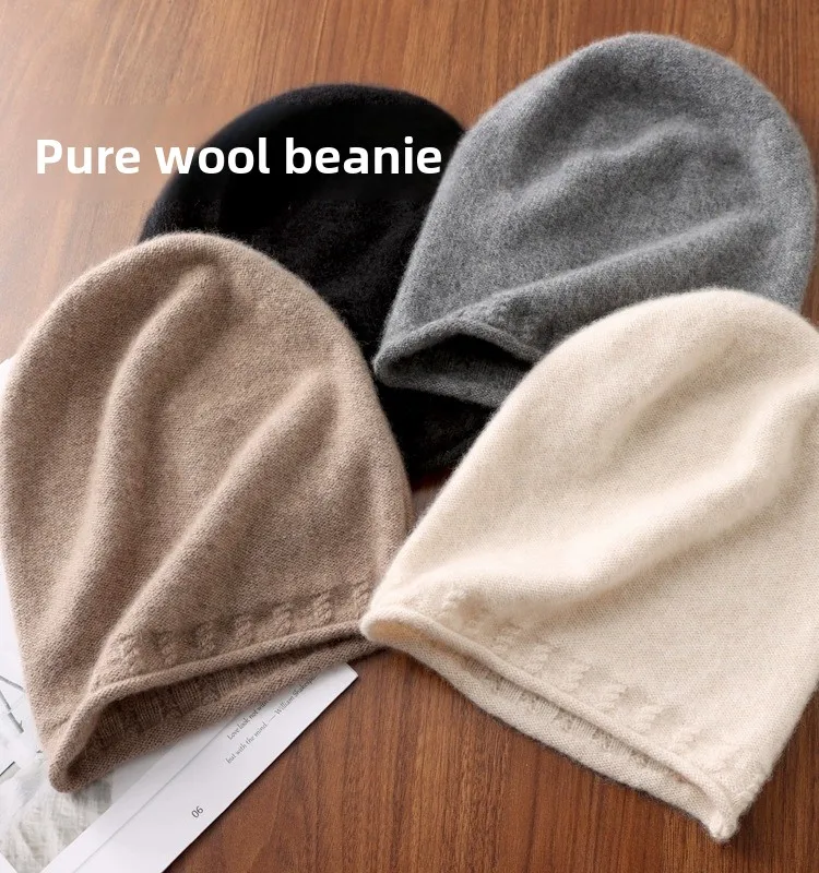 Gorro de malha de lã pura ex algemado simples sle outono inverno torção flor preguiçoso sle camere chapéu feminino sle