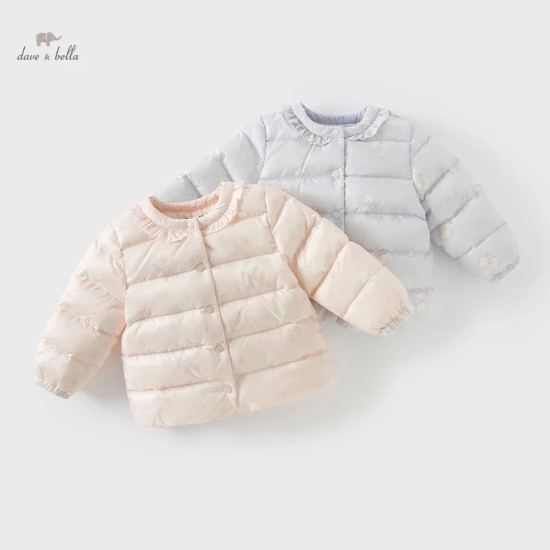 Dave Bella Children Girls Baby Cute Outerwear 2024 New Winter Fashion Casual Gentle Animal Print Kids Parka Top Warm DB4243686