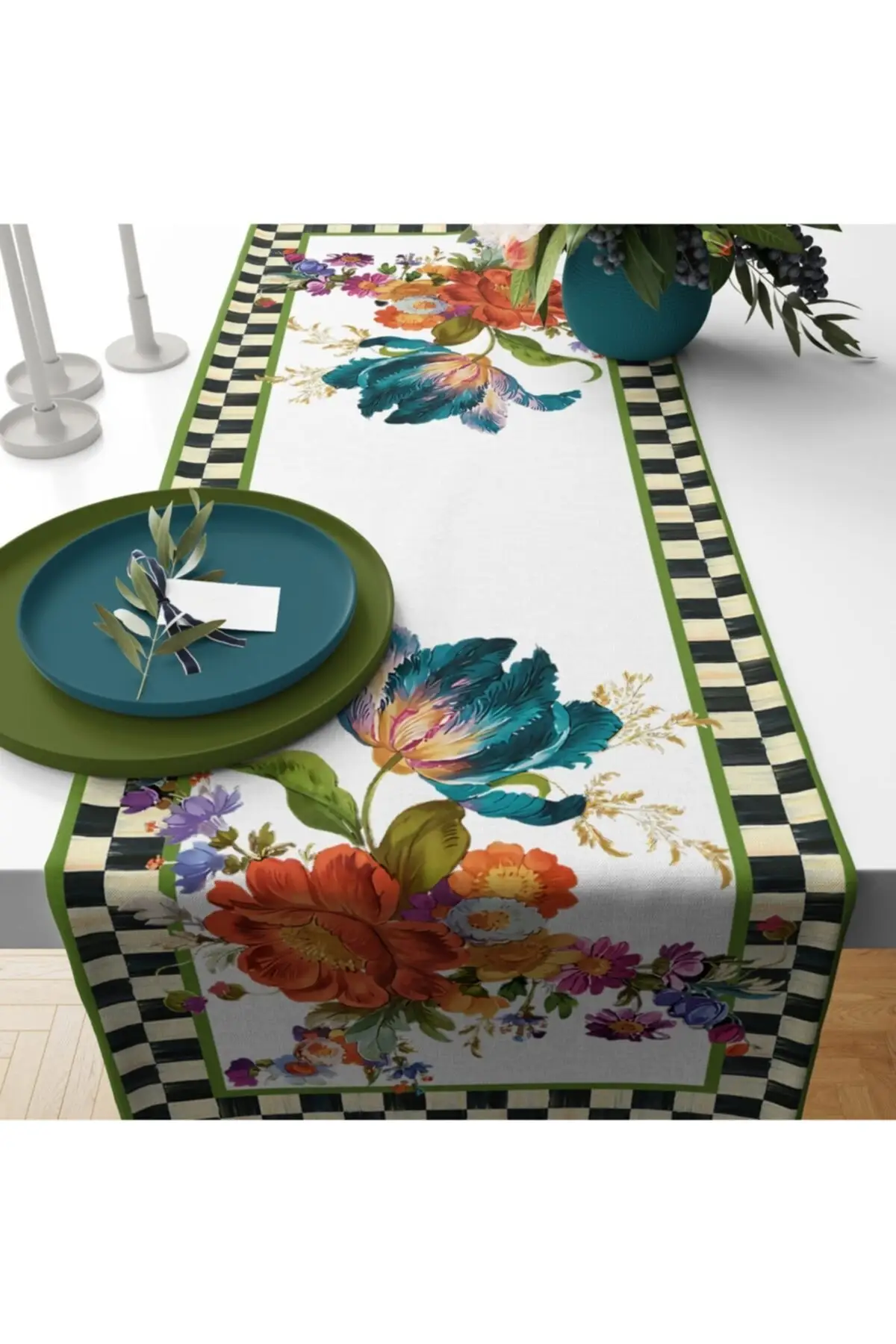 Luxury Floral Soft Black Tables Mixed Pattern Digital Printed Runner Rhinestones Table Runner luxurious Flannel Table Runners