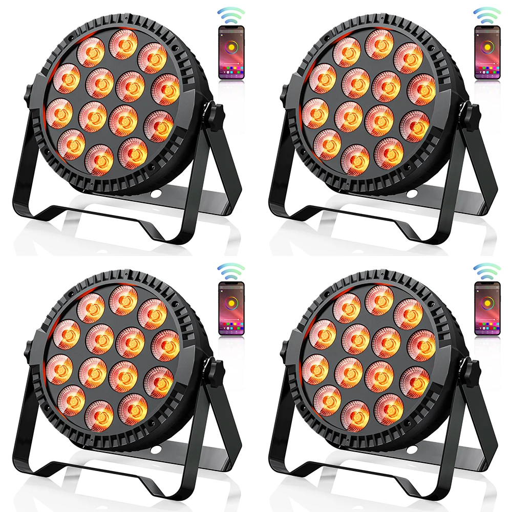 U'King 4PCS 14 LEDs Par Light 14x4W RGBW 4 in 1 Stage Light DJ Club Disco Colour Mixing DMX512 Effect Projector With App Control