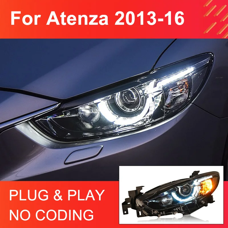 1 Pair LED Headlight Assembly for Mazda 6 Atenza 2013-2016 Headlights Plug and Play with LED DRL Turning Front Head Lamps