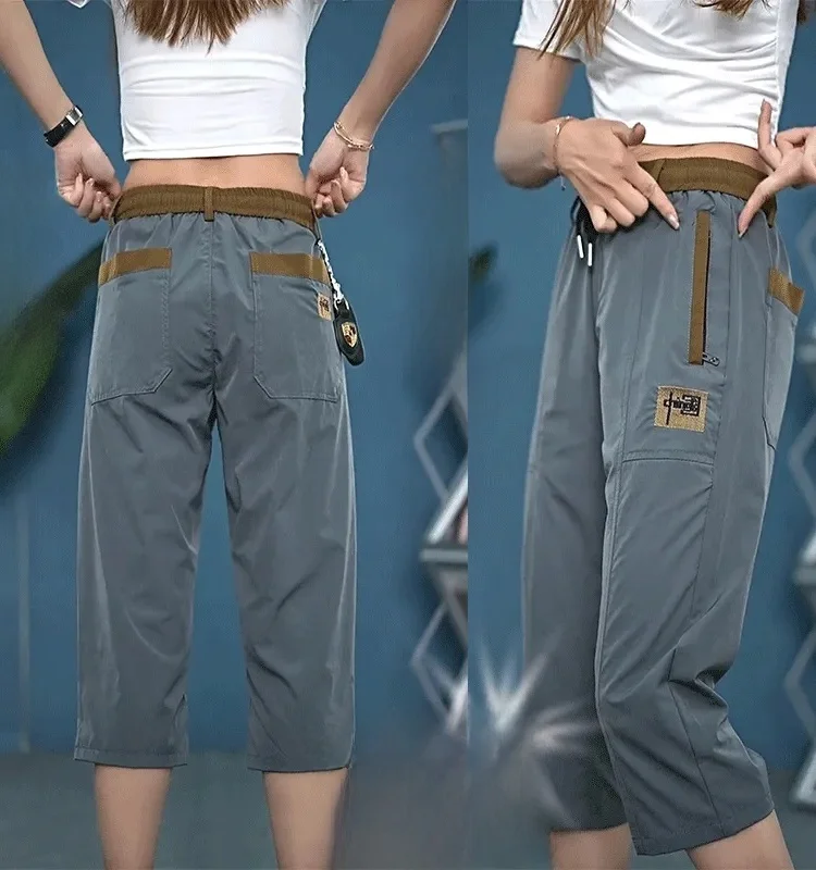 

Ice Silk Seven-Foot Pants Men Summer Thin Sport orts Beach Loose Mid-Calf Casual Jodur Pants Qui Dry Straight Leg Trousers