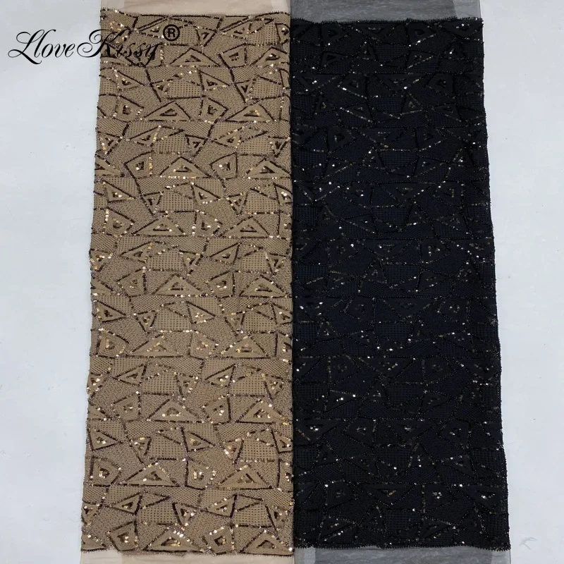 Hot Selling Geometric Pattern Mesh Embroidery Rope+Beads+Sequin Fabric High-quality Glitter Fabric For Party Dress Width 125CM