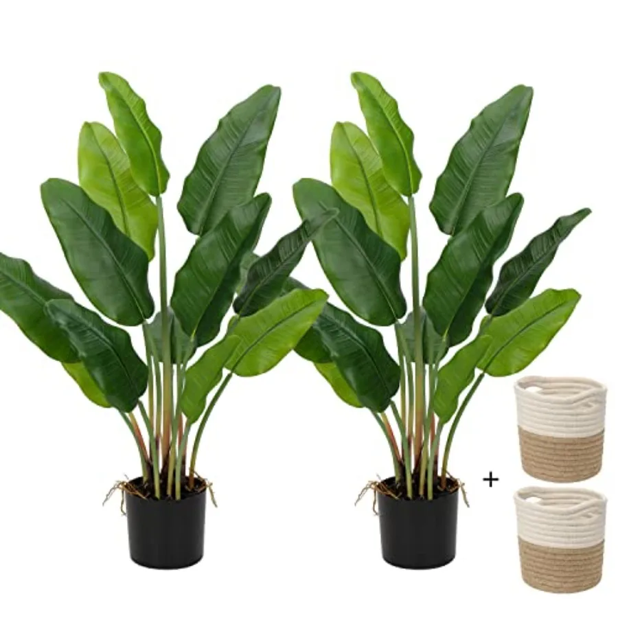 

2pcs Large Artificial Bird of Paradise Plant in Pot 30 Fake Palm Tropical Ferns Potted Plants 2.6ft Faux Plantain Banana Leaf P
