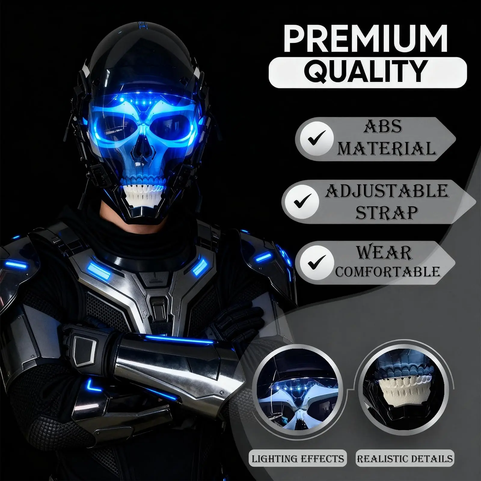 قناع قوطي الخيال العلمي المستقبلي، قناع واقٍ لكامل الوجه من Airsoft Skull، زي الهالوين التنكري مناسب للرياضات الخارجية CS #2