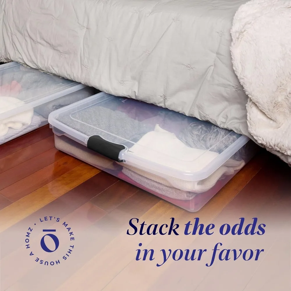 Under Bed Storage Bins with Lids, Clear Plastic Organizer, 2 Pack, 56QT, Stackable