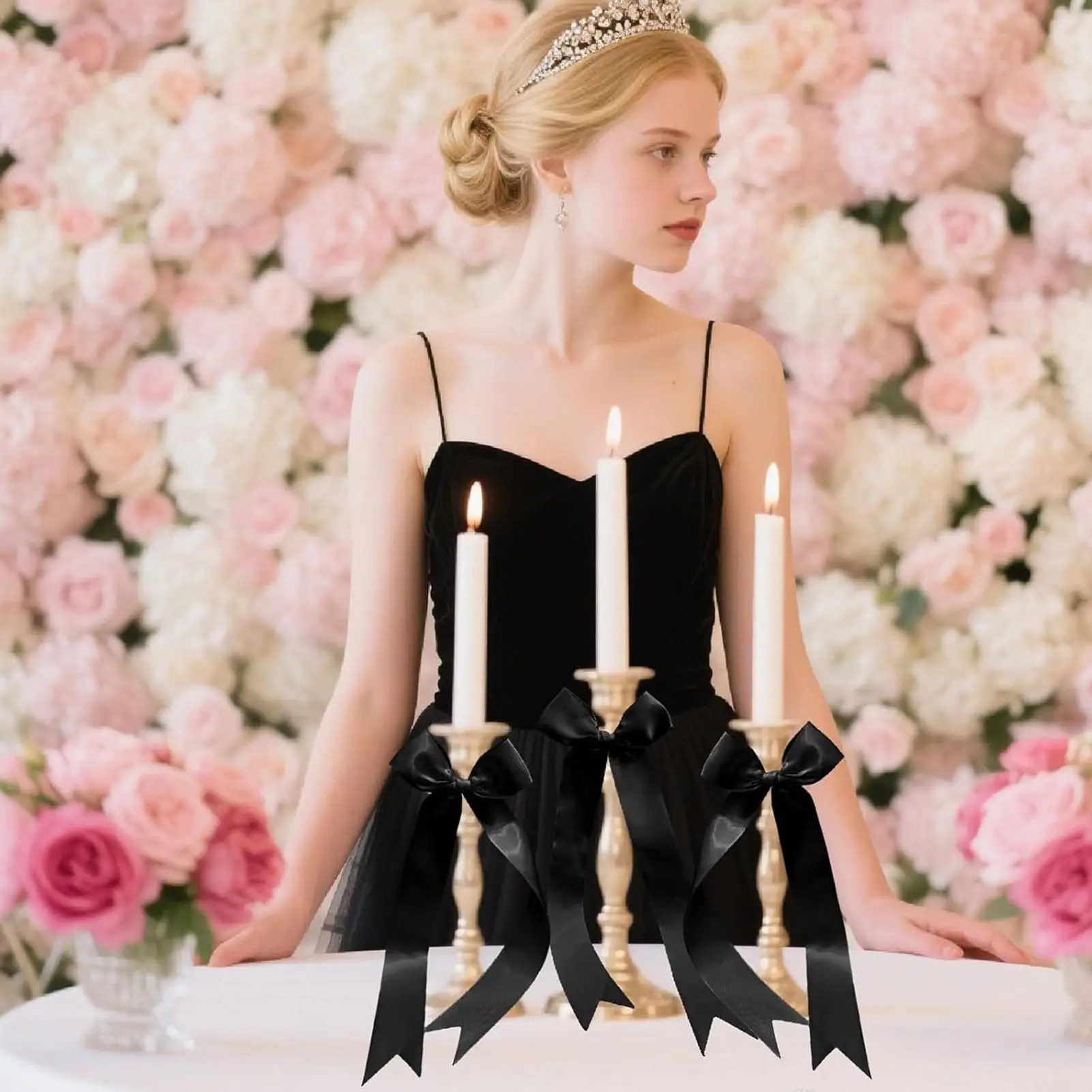 

Bows For Wine Glasses 12 Pieces Wedding Candlestick Decoration Ribbon Bows Pre-Tied Bowknot Adhesive Party Supplies For Dinner