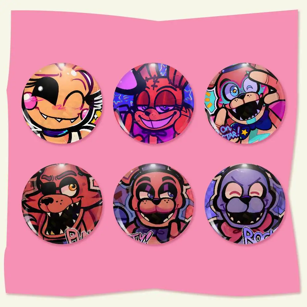 F-Fnaf Five-nights-At-F-Freddys  Round Snap-in Brooches Rock Band Lapel Pins  Badges Fan Collection Jewelry Handmade Gifts