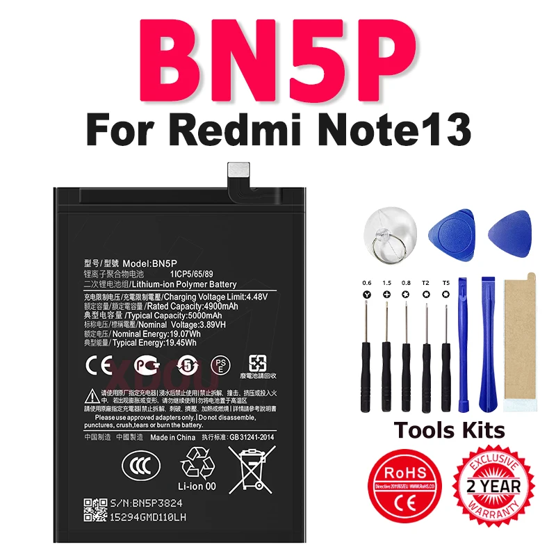 

5000mAh BN5P Brand-New Replacement Battery BN5P For Xiaomi Redmi Note13 Phone Battery + Free Tools